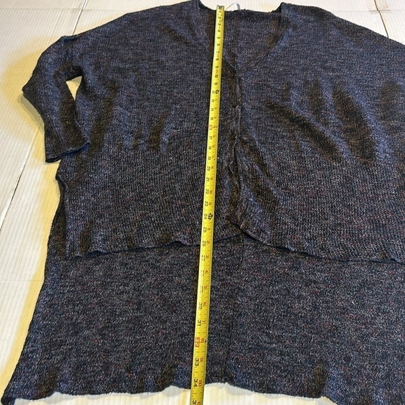 Free People oversized purple black magenta V neck 3 button sweater low high back - Picture 5 of 11